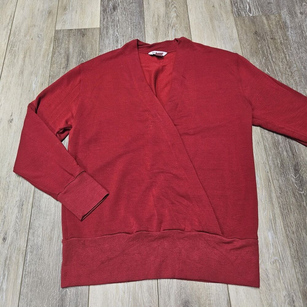 Athleta Purana V Neck Faux Wrap Sweatshirt Long Sleeve Top Red Women's Small